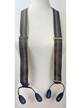 Torino Ribbon Suspenders Khaki Stripe Textured Silk Leather Attachments US Made